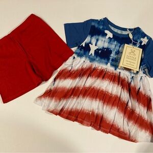 NWT Little Snuggles Stars & Stripes 2-piece Bamboo Peplum Top/Shorts - 18/24